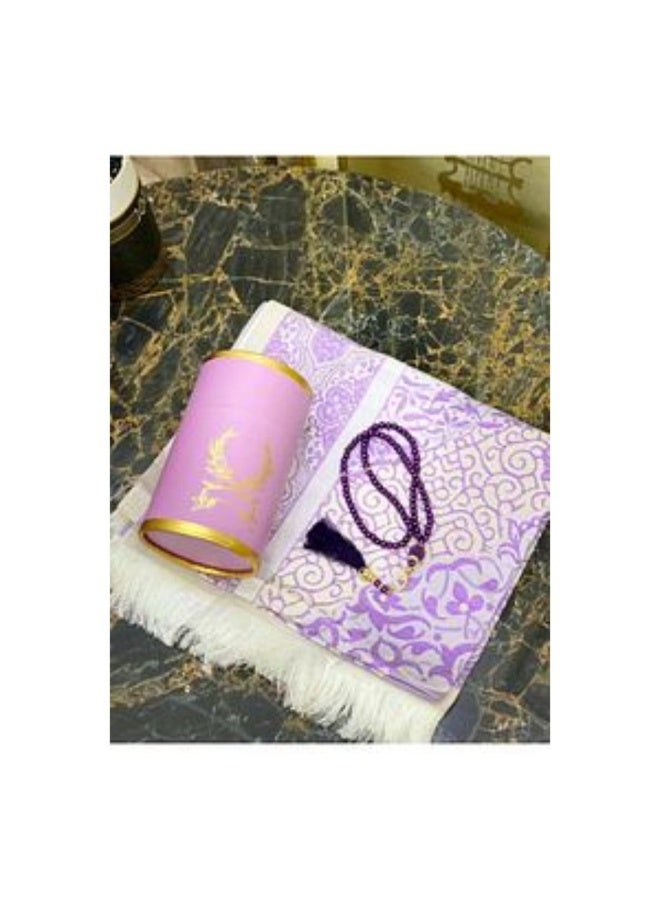 سجادة صلاة ومسبحة مع علبة هدايا أسطوانية أنيقة - مجموعة هدايا إسلامية - Image 1